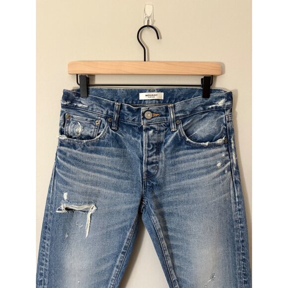 Moussy Vintage Kelley Straight-Leg Tapered Distressed Button Fly Denim Jeans 27 - Picture 4 of 11